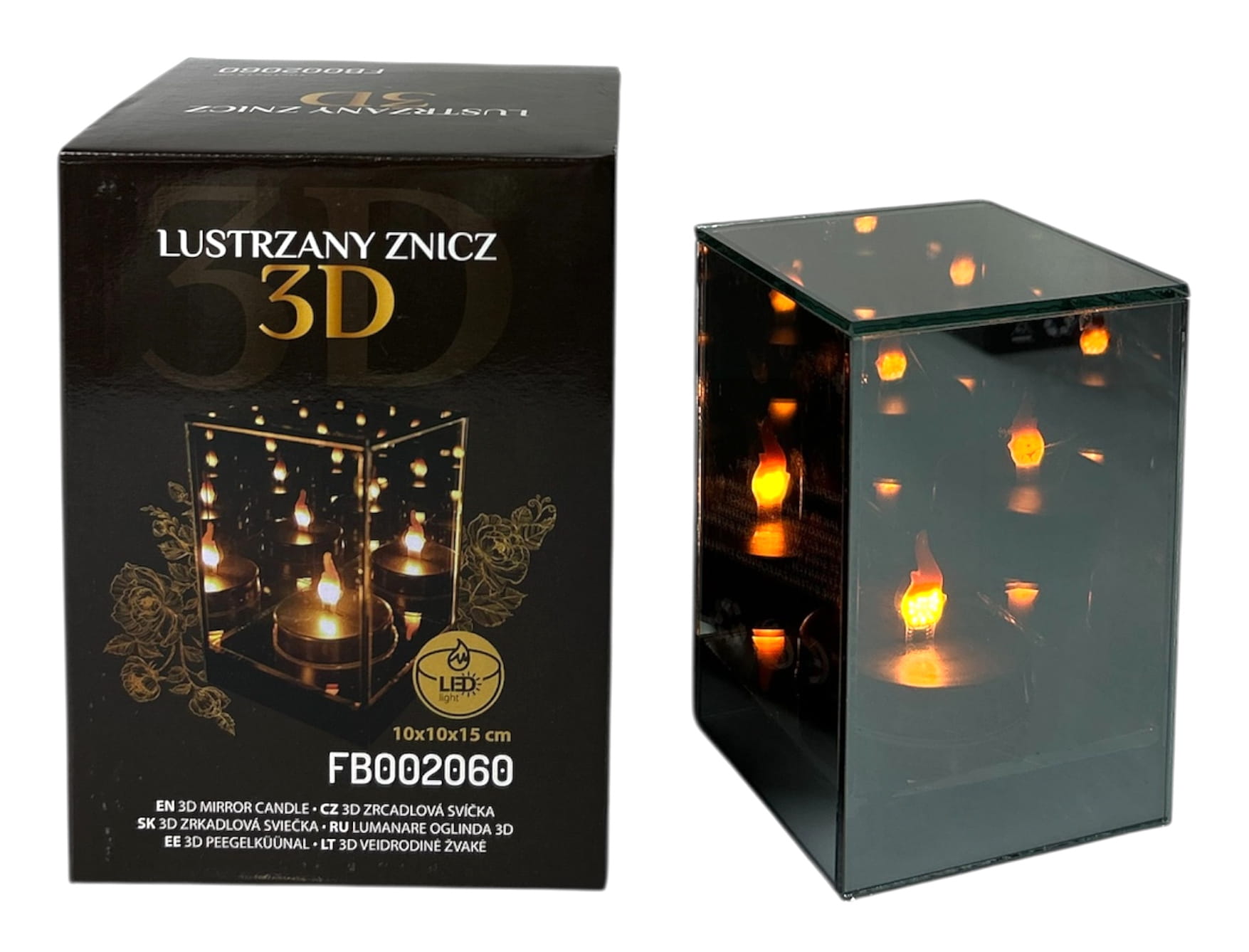 Lampion lustrzany LED kwadrat 10x10x15 cm - zdjęcie 2