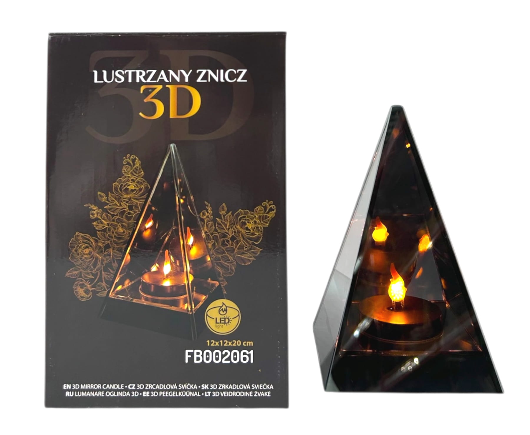 Lampion lustrzany LED piramida 12x12x20cm