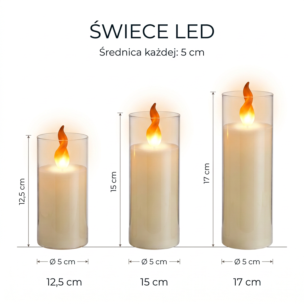Świece akrylowe LED – widok zestawu